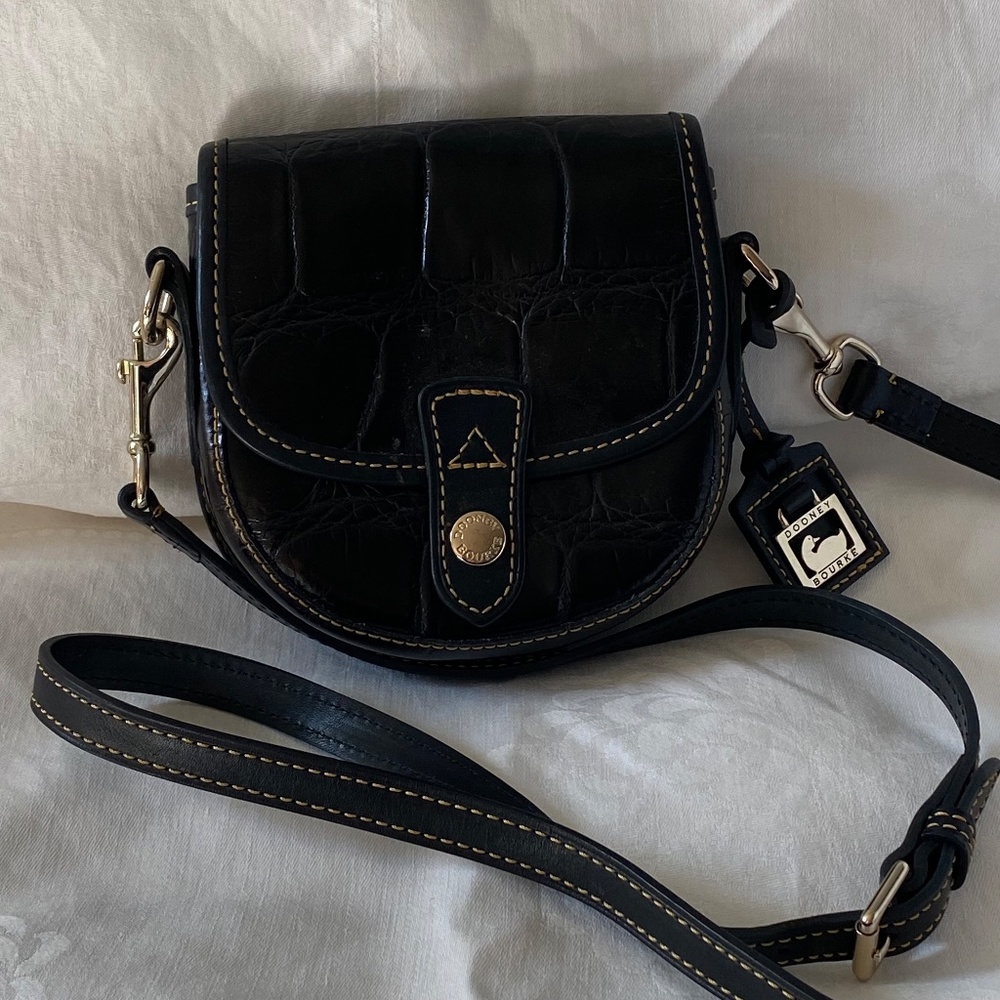 Dooney & Bourke Mini Flap Crossbody Black Croco Leather Bag SMALL